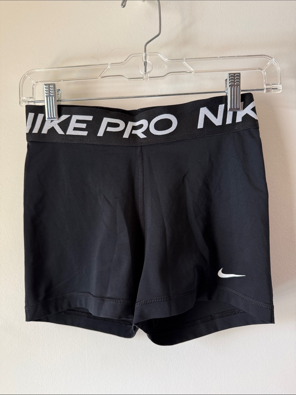 Nike Black Pro High-Waist Bike Shorts with White Swoosh